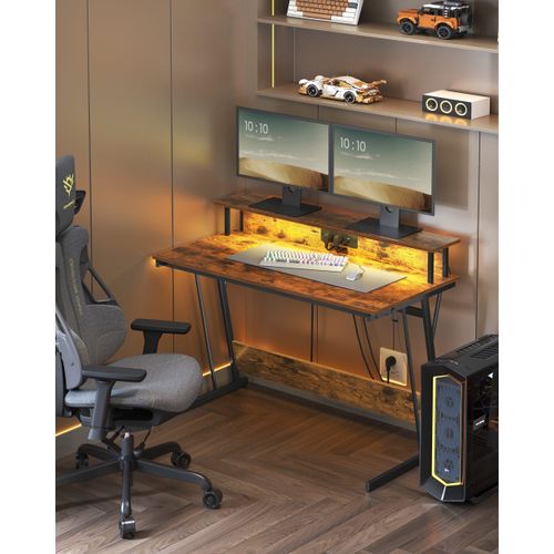 Bureau Gaming Avec Multiprise 60 X 120 X 76 Cm Marron Rustique