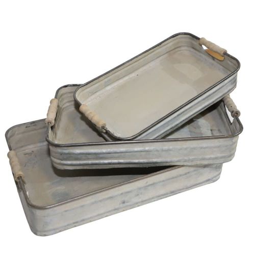 Set De 3 Plateaux Rectangulaires En Métal Gris 31 35 40cm