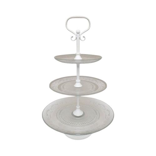 Plateau À Gâteaux 3 Étages En Métal Et Verre Blanc Ø.32 X 52 Cm