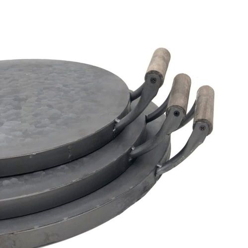 Set De 3 Plateaux En Zinc Gris D.30.5 35.5 40.5 Cm