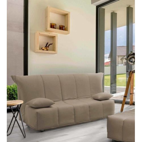 Canapé Lit 2 Places En Tissu Gris Tourterelle 125x90h85 Cm