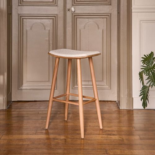 Tabouret En Teck Massif Assise Bouclette 75 Cm
