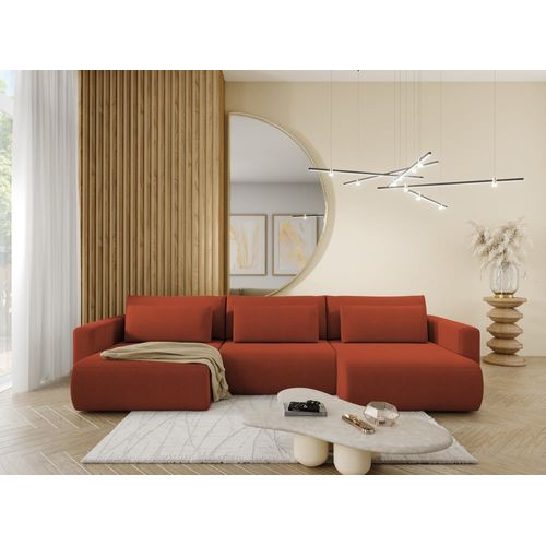 Canapé D'angle Panoramique En Tissu Hydrophobe Antitâche Terracotta