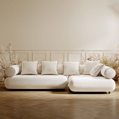 Canapé D'angle Droit 4 Places En Polyester Crème
