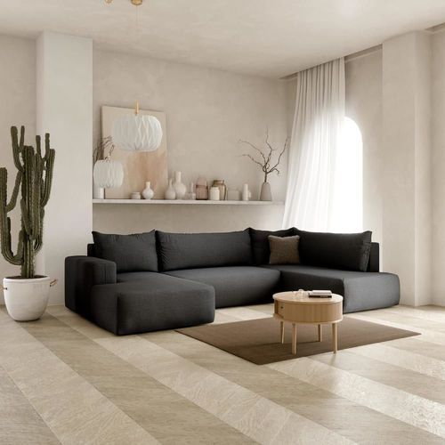 Canapé Panoramique Convertible En Tissu Noir