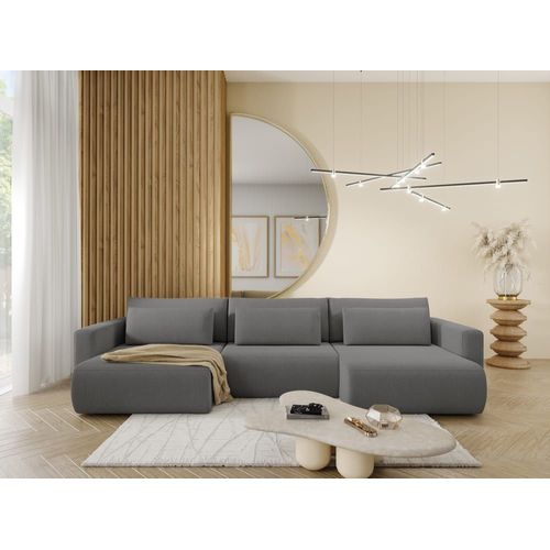 Canapé D'angle Panoramique En Tissu Hydrophobe Antitâche Gris
