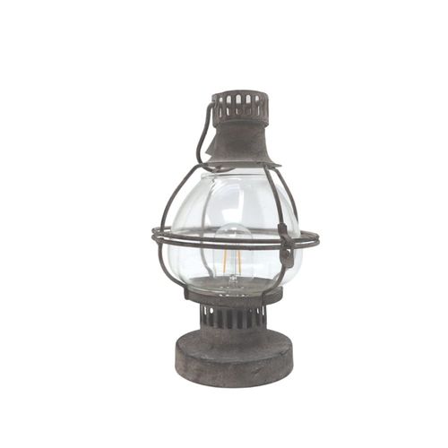 Lanterne Jardin Pétrole À Poser Ancienne Métal Verre Gris 28 Cm