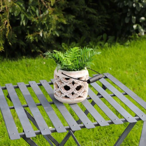 Lanterne Extérieur Jardin À Poser Bougie Ancienne Béton Crème 20cm