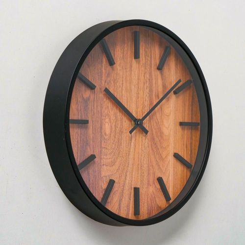 Horloge murale noire et bois 30x30x4cm