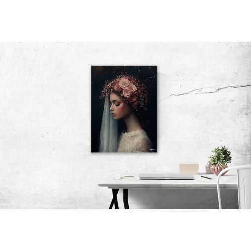 Tableau Femme avec fleurs roses alu dibond 30x40