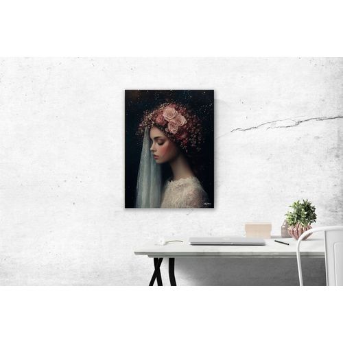 Tableau Femme avec fleurs roses alu dibond 15x20