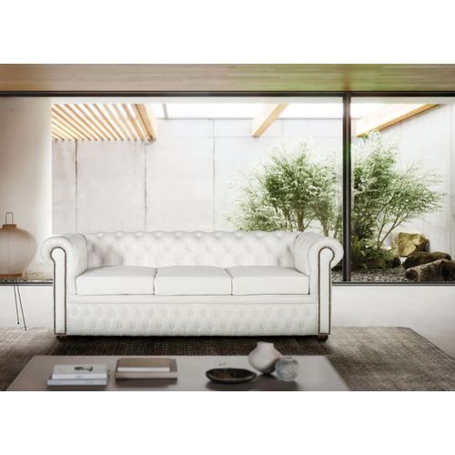 Canapé Chester Trois Places Recouvert De Cuir Naturel Blanc