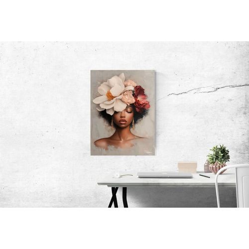 Tableau Femme avec fleurs alu dibond 30x40