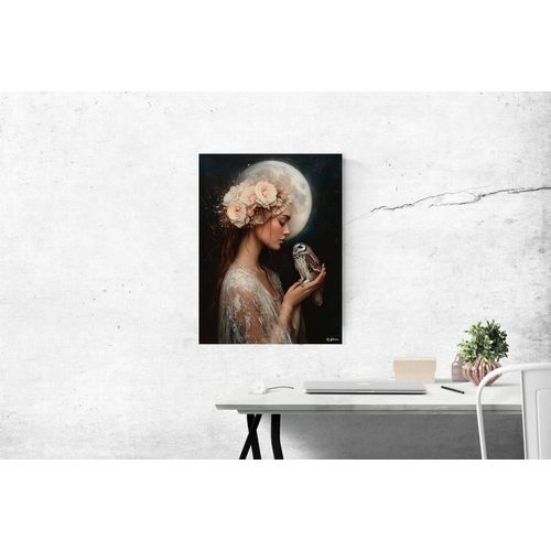 Tableau Femme avec fleurs et oiseau alu dibond 60x80