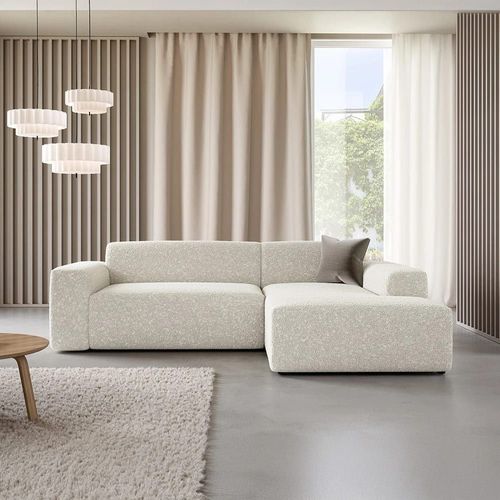 Canapé D'angle Droit 4 Places En Tissu Bouclette Écrue