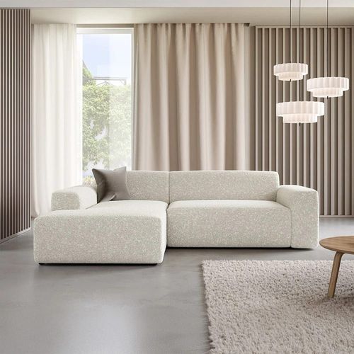Canapé D'angle Gauche 4 Places En Tissu Bouclette Écrue