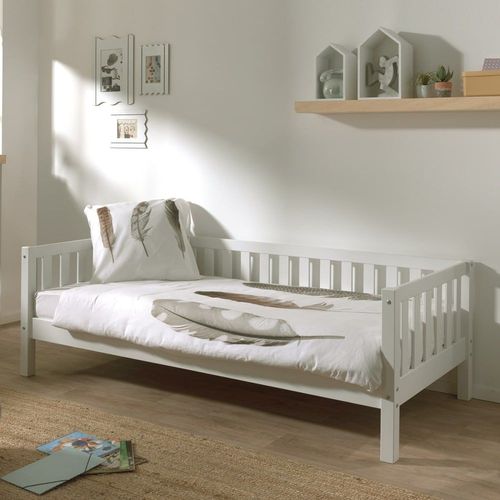 Lit Banquette 90x200cm En Pin Laqué Blanc