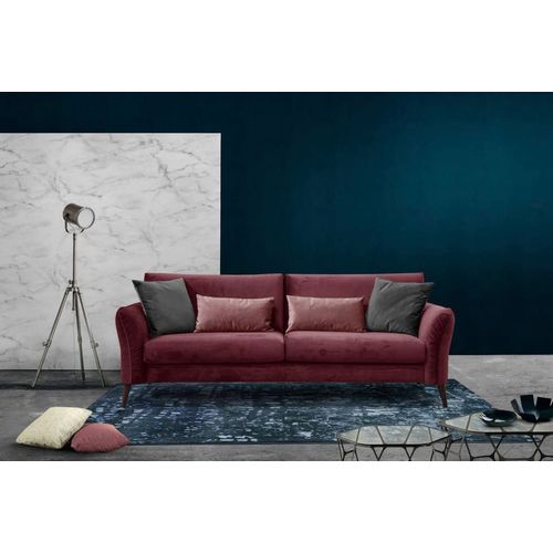 Canapé Droit 3 Places Avec Coussins Tissu Bordeaux