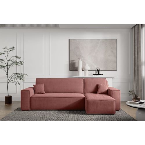 Canapé D'angle Convertible 3 Places Rose Foncé