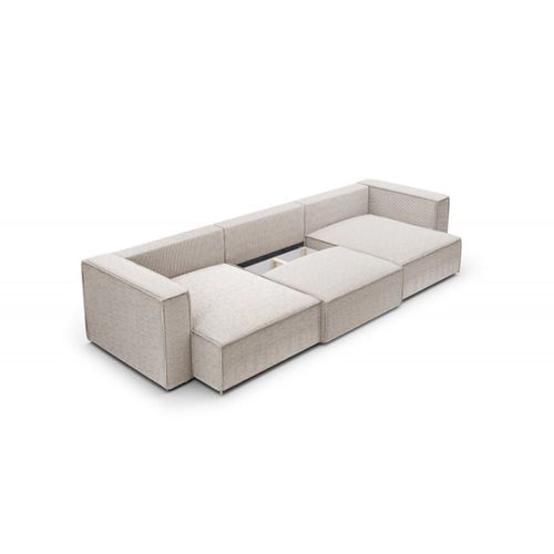 Canapé Panoramique Convertible 6 Places En Velours Côtelé Terracotta