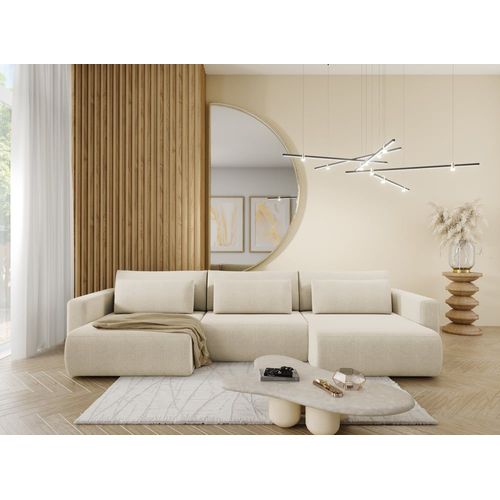 Canapé D'angle Panoramique En Tissu Hydrophobe Antitâche Beige