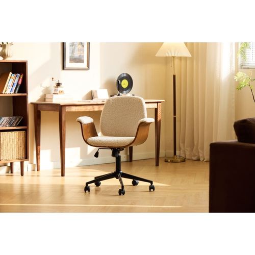 Chaise De Bureau En Bois Et Bouclettes Blanches