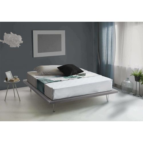 Lit Double En Tissu Gris 160x200 Cm