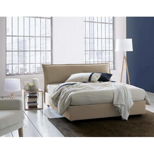 Lit Double En Tissu Beige 160x190 Cm