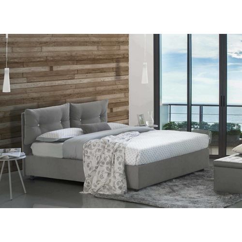 Lit Double En Tissu Gris 160x190 Cm