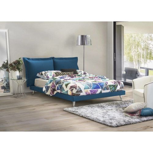 Lit Double En Tissu Bleu 160x190 Cm