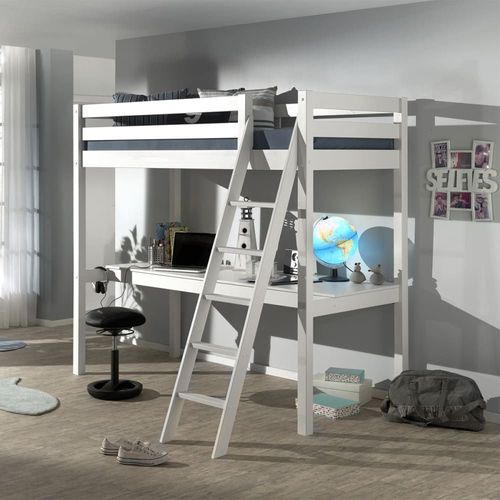 Lit Mezzanine Blanc 90x200cm Avec Bureau 205 Cm