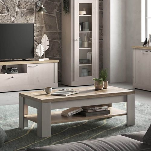 Table Basse Aspect Chêne Blanchi Et Double Plateau Chêne Clair