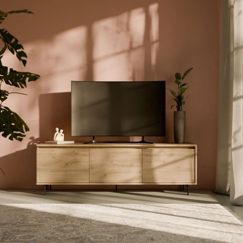 Meuble Tv 3 Portes Effet Chêne Naturel