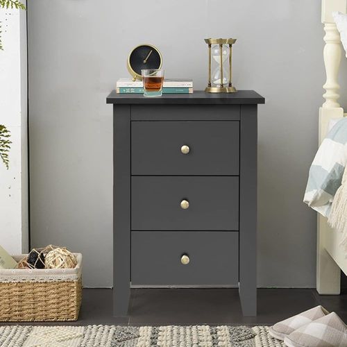 Table De Chevet En Bois Avec 3 Tiroirs Style Moderne Noir 46x37x65cm