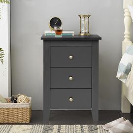 Table De Chevet En Bois Avec 3 Tiroirs Style Moderne Noir 46x37x65cm