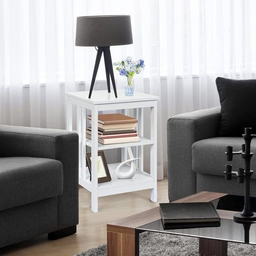 Table De Chevet Avec 3 Etageres Style Moderne Blanc 40x40x61cm