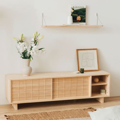 Meuble Tv En Bois De Pin Massif Naturel 150 Cm Verni