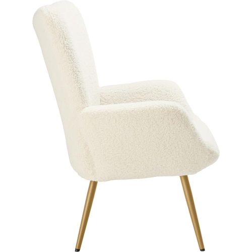 Fauteuil Rembourré Avec Revêtement Bouclette Ergonomique Crème/Or