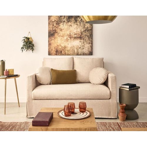 Canapé Droit 2 Places En Velours Beige