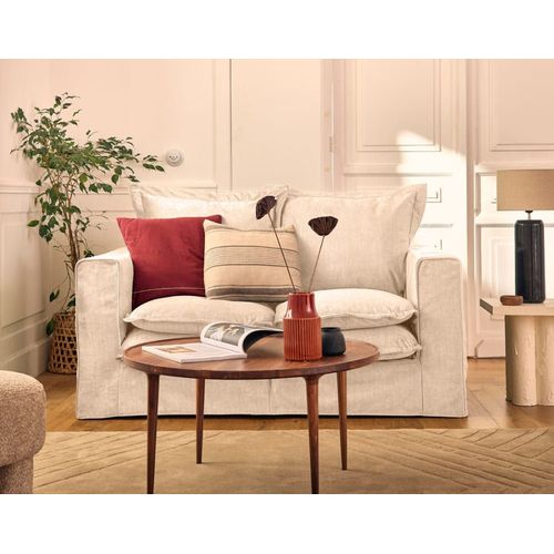 Canapé Droit 2 Places En Velours Beige