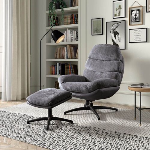 Fauteuil Pivotant Avec Repose Pieds Bi-Matière Gris Foncé