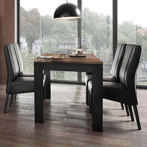 Table Repas 180cm Noir Mat Plateau Aspect Bois Antik