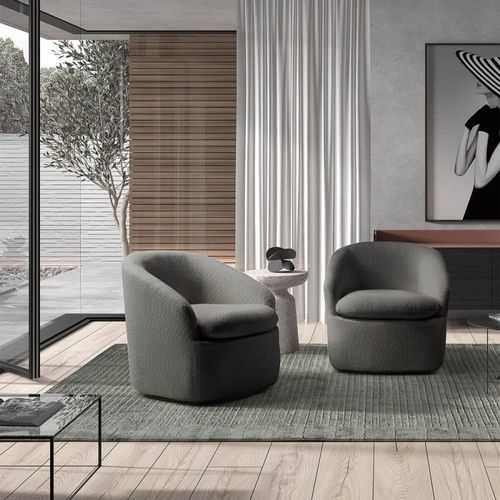 Fauteuil Pivotant Tissu Bouclette Gris Foncé