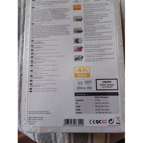 Câble HDMI TM-haute vitesse avec Ethernet 4 K @ 60 Hz