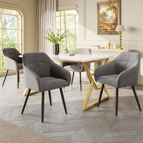 Table De Salle À Manger Moderne Effet Marbre Blanche Pieds Dorés