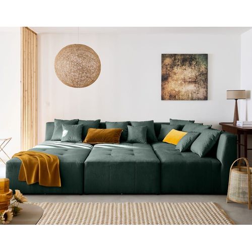 Canapé Modulable 7 Places En U En Tissu Vert
