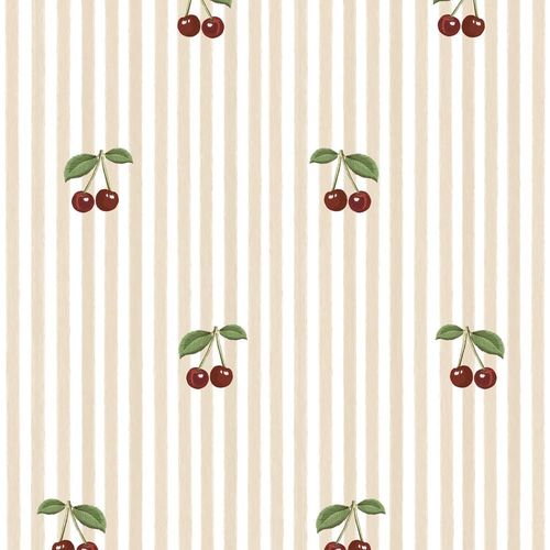 Papier peint enfant à rayures rose avec cerises 50x280cm