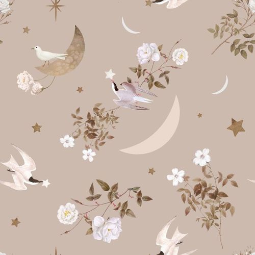 Papier peint enfant oiseaux sur ciel de nuit 100x280cm