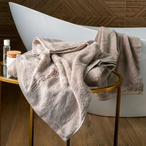 Serviette De Toilette Coton Bouclette Brodé Marron 50x90