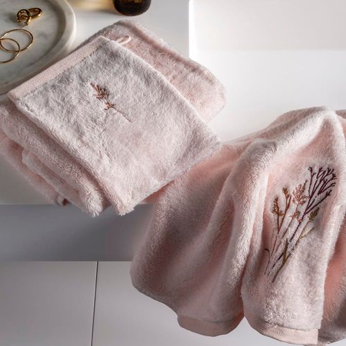 Serviette De Toilette Coton Bouclette Brodé Beige 50x90